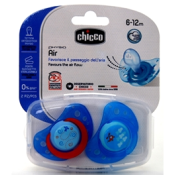 Chicco Chupete Physio Air Silicona Azul 6-12M, 2Un.