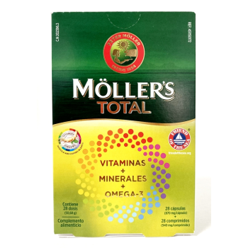 Möller's Total multivitamínico |vitaminas, minerales, extracto de ginseng omega-3|.- 28 dosis.